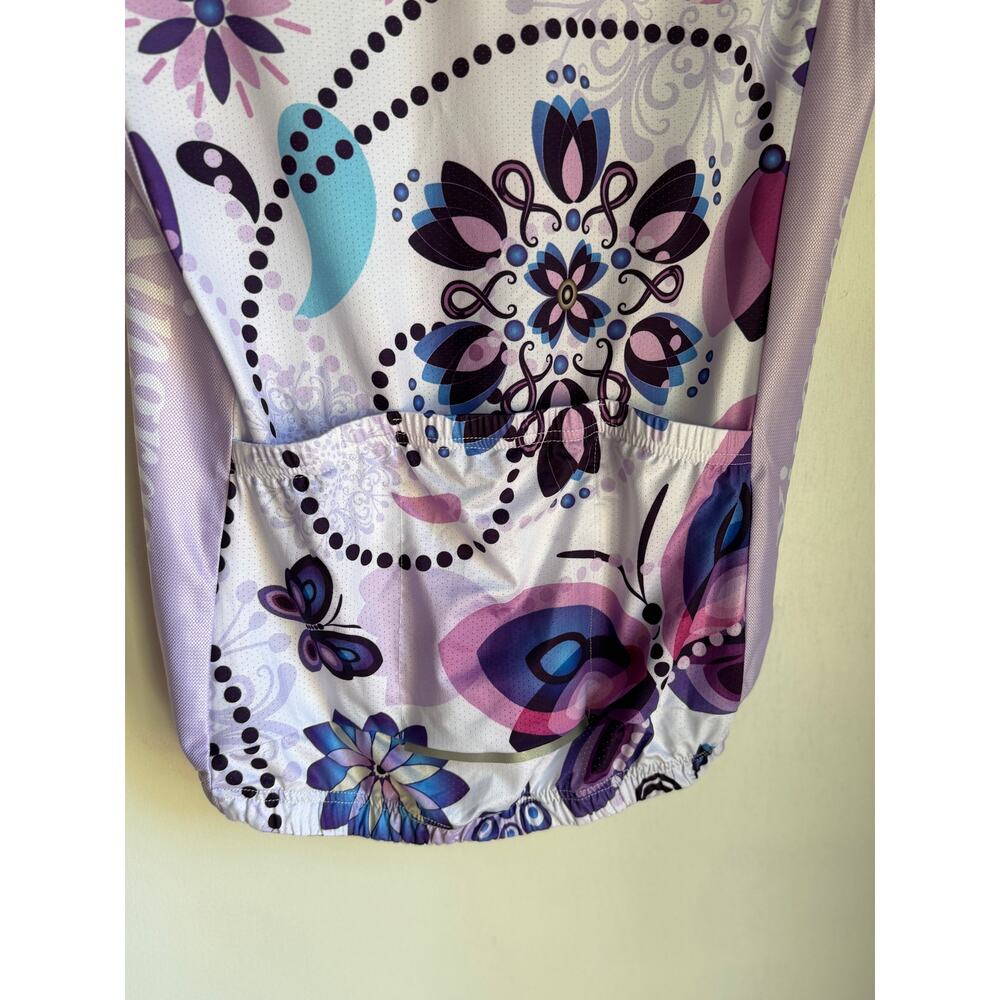 Xingrass Women’s M Cycling Jersey Purple Floral Butterfly Full Zip - Picture 6 of 11